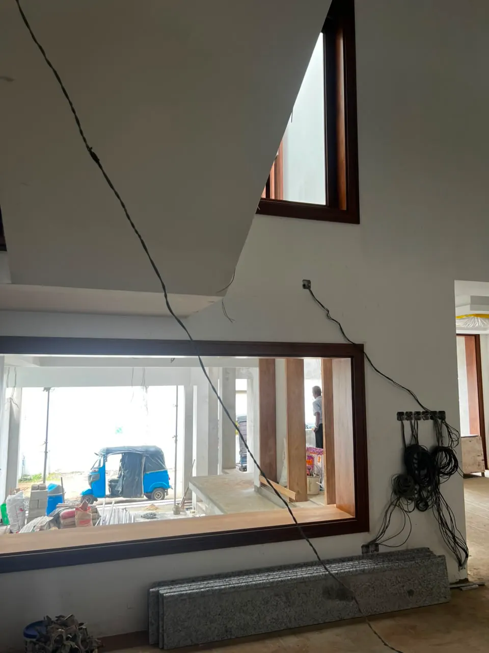 Rosmead Place under construction: a wide window looking out across the site